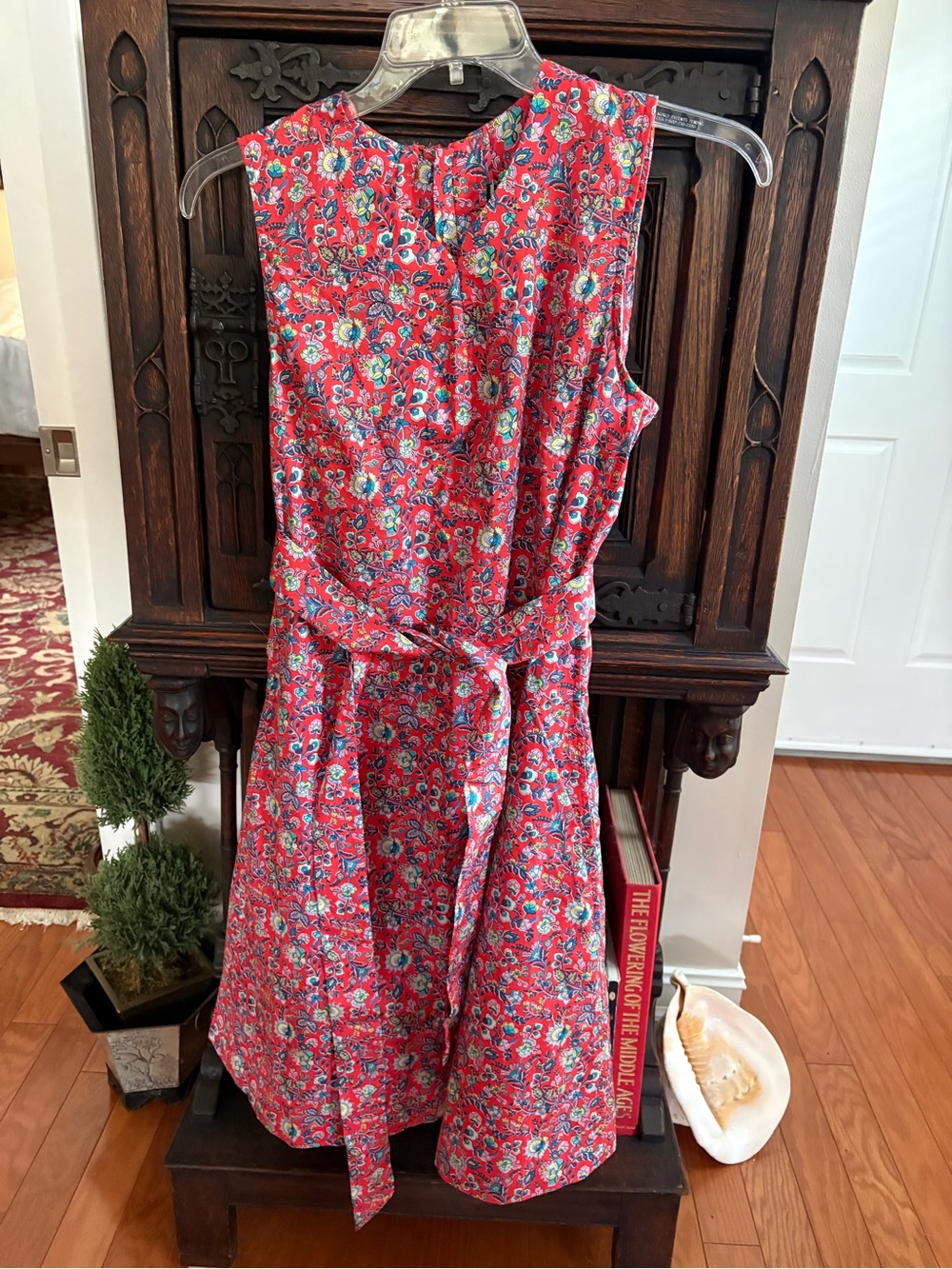 Size large Sleeveless Red Floral Tie-Waist Dress